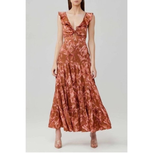 Significant Other Dresses & Skirts - New Significant Other Maxi Dress Soller Palm Tree Print Orange Layered Hem